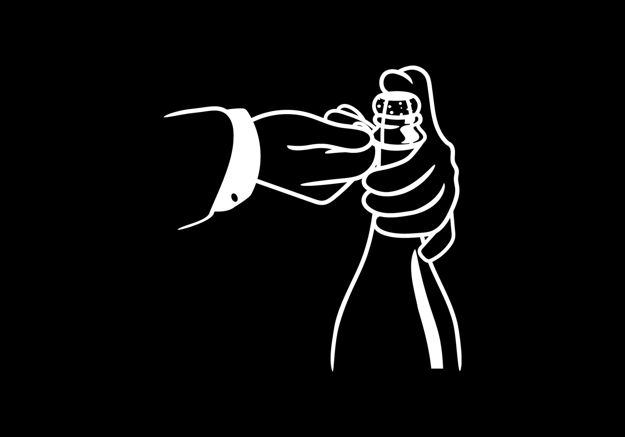 Hand-illustrated MOD LUXE icon demonstrating the untwisting and removal of the wire cage from a champagne bottle, an essential step in sabrage preparation