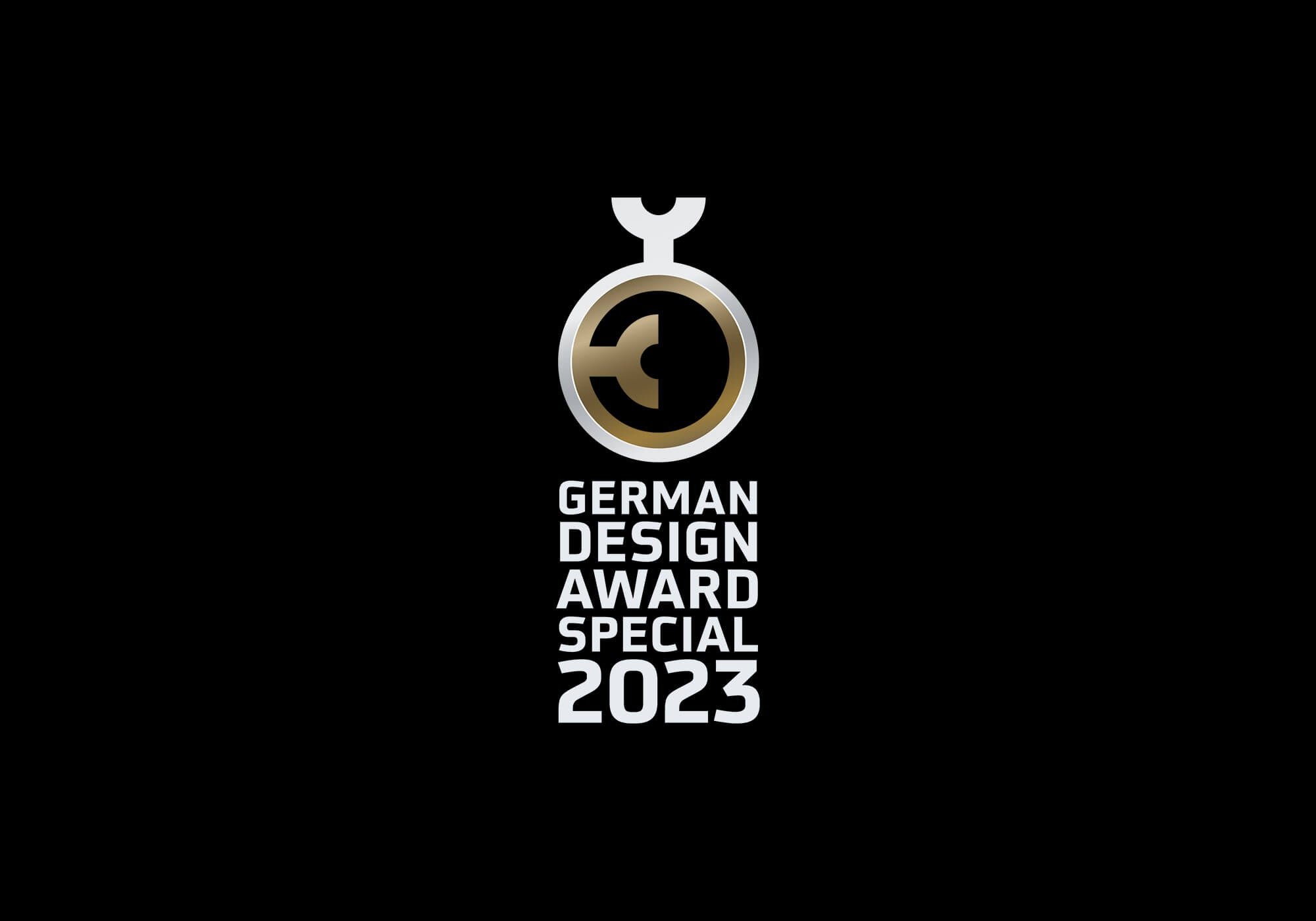 German Design Award 2023 Special Mention logo recognizing MOD LUXE's SPLENDOUR Champagne Sabre for exceptional quality and excellence in luxury product design.