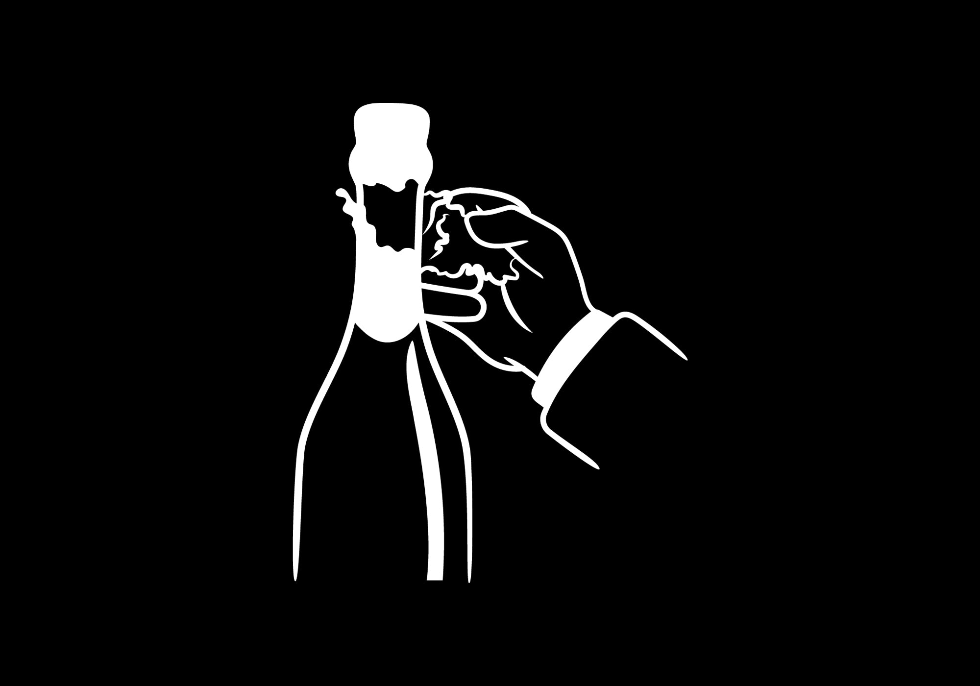 Hand-illustrated MOD LUXE icon showing a hand carefully removing the foil from a champagne bottle, an essential step in the sabrage preparation process