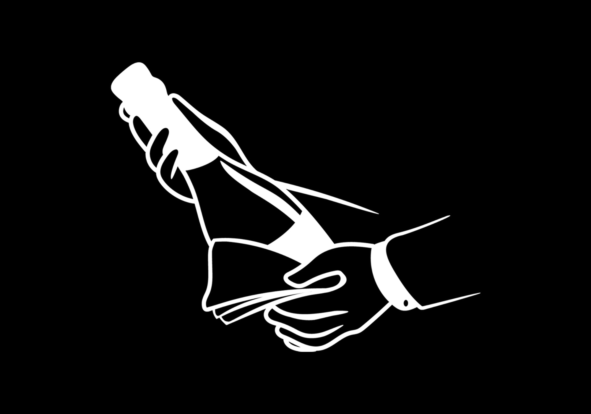 Hand-illustrated MOD LUXE icon demonstrating the proper way to hold and wipe a champagne bottle with a towel, ensuring a firm grip for the art of sabrage.